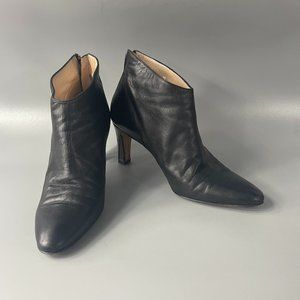 Manolo Blahnik Black Leather Ankle Boots, Size 37